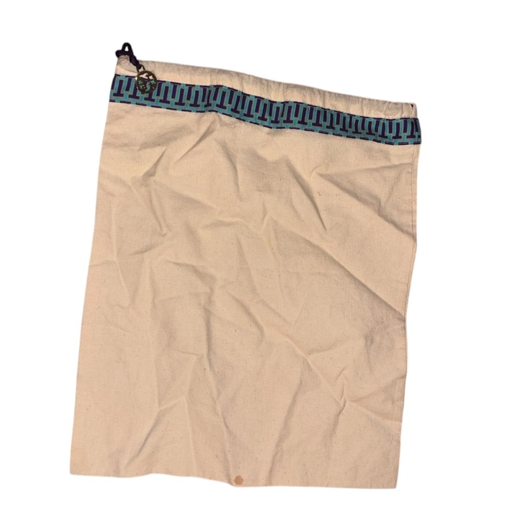 Authentic Tory Burch Canvas Drawstring Dust Bag with Gold Logo Charm for Shoes
